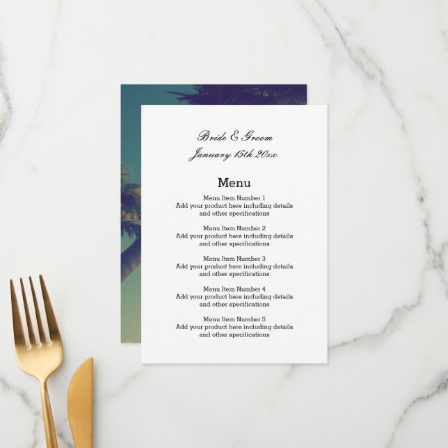 Hochzeitsmenü für klassische Küstenthemen Menükarte (Vorderseite/Rückseite Beispiel)