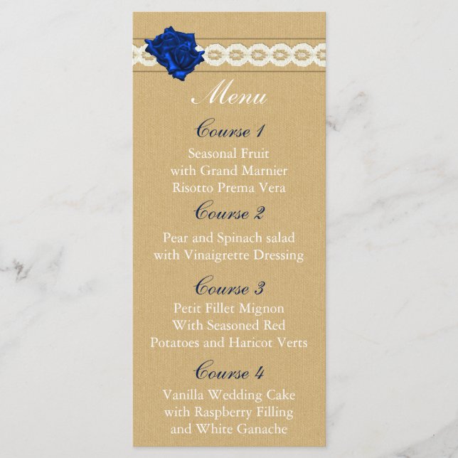 Hochzeitsmenü für Metzgereien und Marineblachten m Menükarte (Vorderseite)