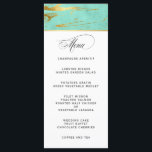 Hochzeitsmenü für Minze und Gold-Marmor Menükarte<br><div class="desc">Diese luxuriöse Hochzeitskarte oder Bankett-Karte vermittelt moderne Eleganz mit einem abstrakten Marmormuster aus Minze und Gold mit vergoldeten Imitate und vergoldetem Gold. Bearbeiten Sie den Beispieltext mit Ihren Menüelementen.</div>
