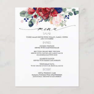 Hochzeitsmenü für Navy Blue und Burgund Red Floral Flyer