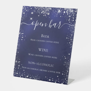Hochzeitsmenü für Navy-Silber-Glitzer-Bar Sockelschild