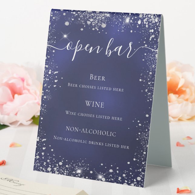 Hochzeitsmenü für Navy-Silber-Glitzer-Bar Tischaufsteller (In Situ (Hochzeit))