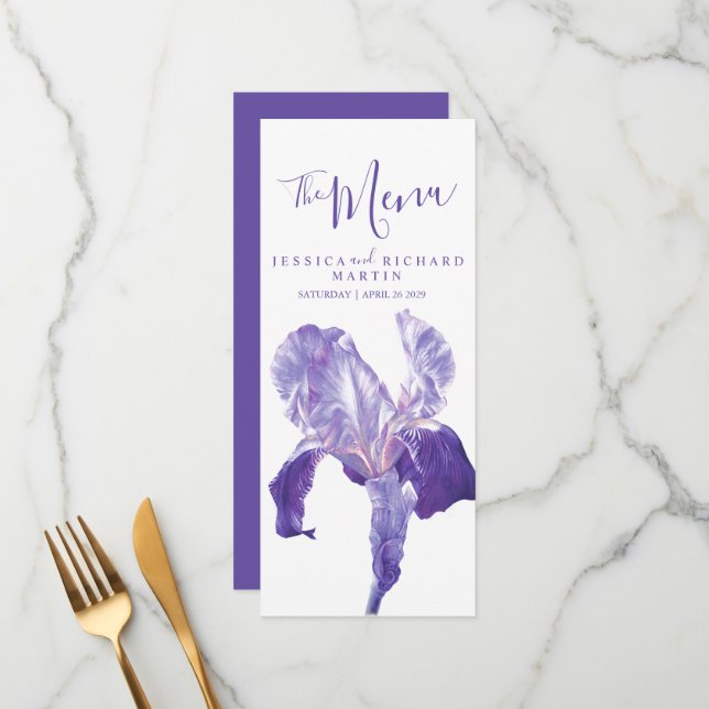 Hochzeitsmenü für Riesenviolette Blumen Menükarte (Vorderseite/Rückseite Beispiel)