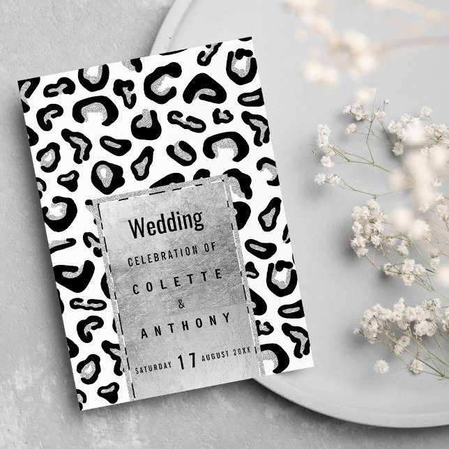 Hochzeitsmenü für Schwarz-Glitzer-Tiere Einladung (Black silver glitter animal print Wedding Menu)
