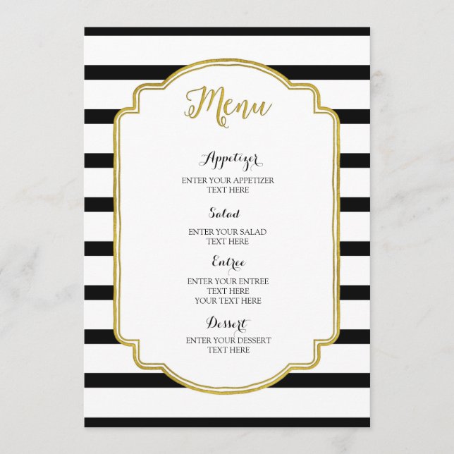 Hochzeitsmenü für Schwarz und Weiß Menükarte (Vorderseite)