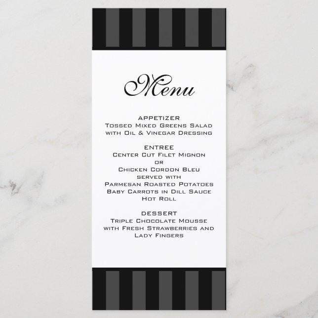 Hochzeitsmenü für Schwarze Streifen Menükarte (Vorderseite)