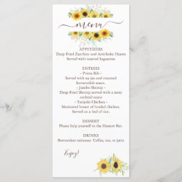 Hochzeitsmenü für Sonnenblumen mit zwei Wasserfarb Menükarte