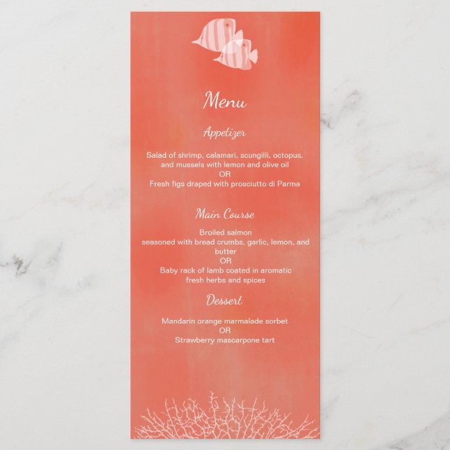 Hochzeitsmenü für tropische Fischgerichte Menükarte (Vorderseite)