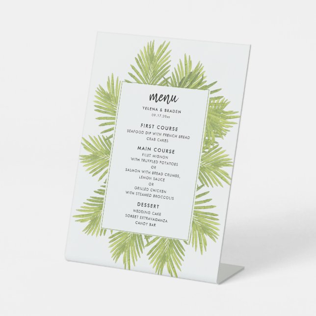 Hochzeitsmenü für tropische Palmen Sockelschild (Vorderseite)