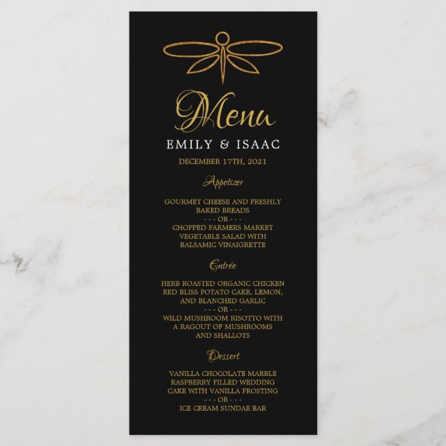 Hochzeitsmenü für Vintage Goldfräsen Menükarte (Vorderseite)