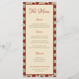 Hochzeitsmenü für Vintage Rote Rose-Blume Menükarte