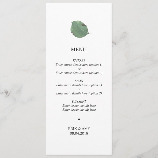 Hochzeitsmenü für Wasserfarben Menükarte (Vorderseite)