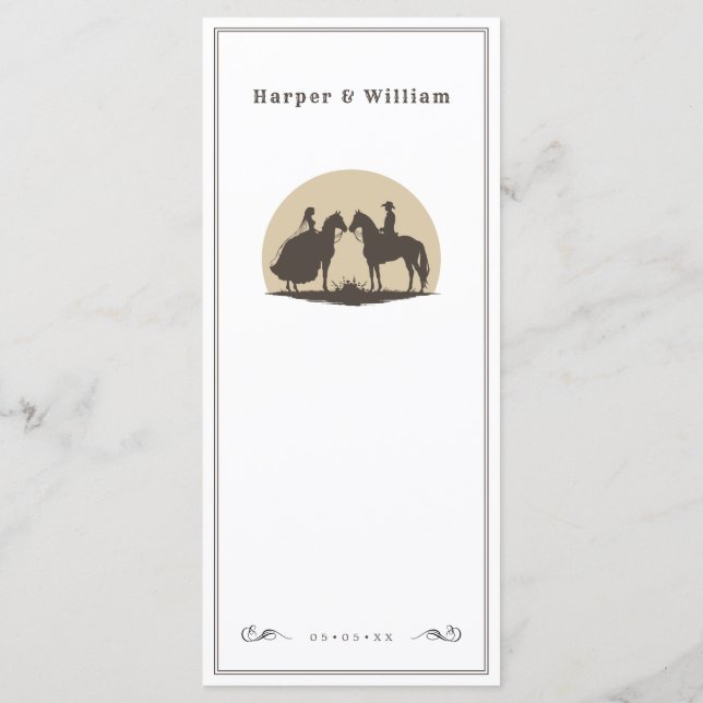 Hochzeitsmenü für Wildwestpferde Menükarte (Rückseite)