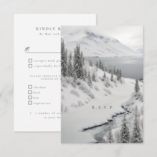 Hochzeitsmenü im Winter im Eisland UAWG RSVP Karte (Vorne/Hinten)