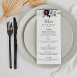 Hochzeitsmenü in Burgund Menükarte<br><div class="desc">Ein wunderschönes Blumenmotiv mit schönen bordeauxroten, staubblauen Blume. Farbe und Text können personalisiert sein.</div>