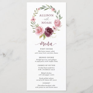 Hochzeitsmenü in Burgund Rosa Programm