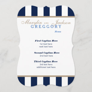 Hochzeitsmenü-Karte in Navy & White Stripe Menükarte