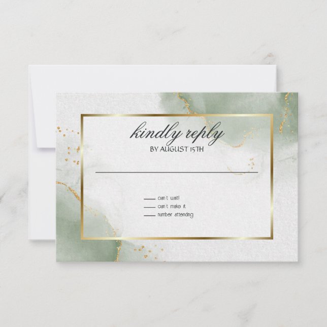 Hochzeitsmenü Karte Mute Sage Gold marmoriert (Vorderseite)