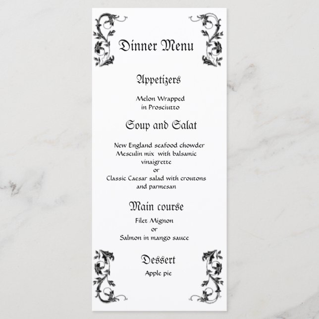 Hochzeitsmenü mit elegantem Ambiente Menükarte (Vorderseite)