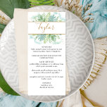Hochzeitsmenü mit Gast Name, Grün, Wasserfarbe Menükarte<br><div class="desc">Freuen Sie sich auf diese personalisierte Speisekarte mit ihrem Namen. Set-Design mit einzigartigem Design mit Aquarellfarben und Gründetails in einer Mischung aus Türkis, Aqua, staubigen Blau- und Grüntönen, die den Namen des Gastes umgibt. Handgeschriebene Kalligrafiedetails und Goldelemente. Zurück mit Aquarell und Grün, in diesem Fall die Namen und das Datum...</div>