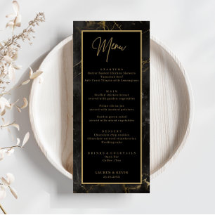 Hochzeitsmenü mit Goldrand-Karte aus schwarzem Mar Menükarte