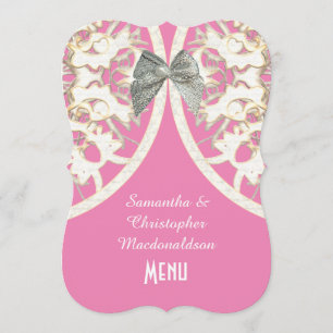 Hochzeitsmenü mit rosa und weißer Spitze Menükarte