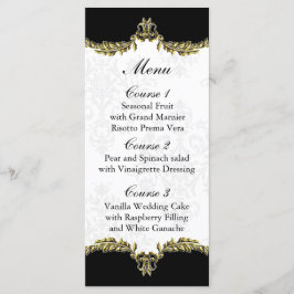 Hochzeitsmenü mit schwarzem Gold Menükarte