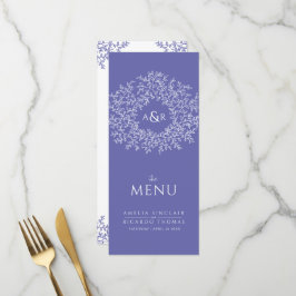 Hochzeitsmenü mit weißem Blatt zeichnend Monogramm Menükarte