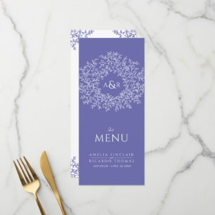 Hochzeitsmenü mit weißem Blatt zeichnend Monogramm Menükarte