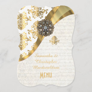 Hochzeitsmenü mit weißem und goldfarbenem Pergamen Menükarte