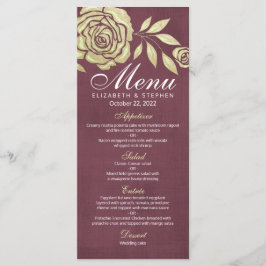Hochzeitsmenü Moderne schicke Goldene Rose Burgund Menükarte