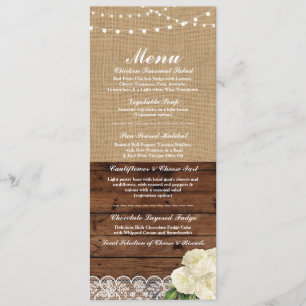 Hochzeitsmenü Rose Burlap Holz Spitze Einladung
