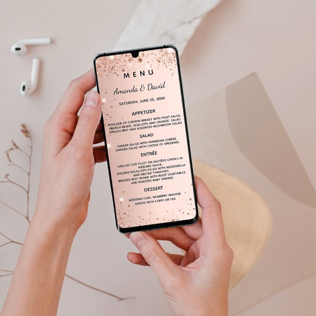 Hochzeitsmenü Rose Gold Glitzern Karte (Von Creator hochgeladen)