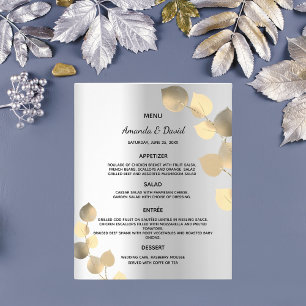 Hochzeitsmenü Silber Eukalyptus Golden Budget Flyer