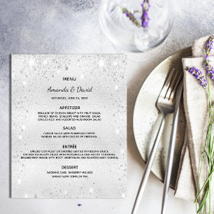 Hochzeitsmenü Silber Metallic Glitter Budget Flyer
