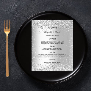 Hochzeitsmenü silberner metallischer Glitter Schim
