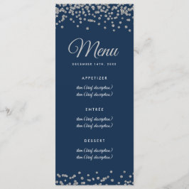 Hochzeitsmenü Silver Imitats Glitzer Confetti Navy Menükarte