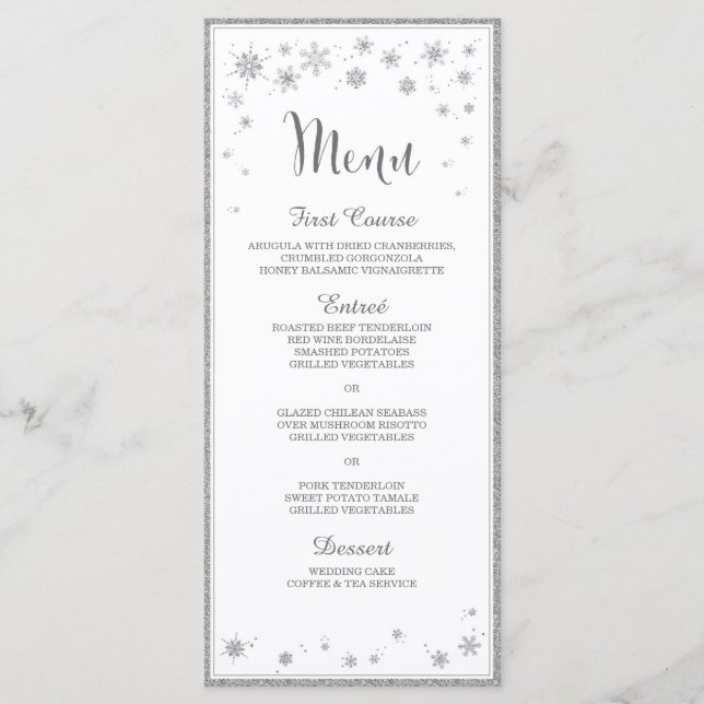 Hochzeitsmenü/Snowflake-Hochzeitsmenü Menükarte (Vorderseite)