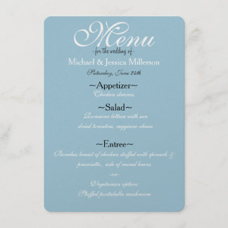 Hochzeitsmenü von Blau und Weiß Menükarte