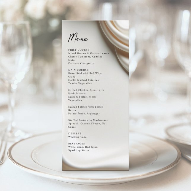 Hochzeitsmenü von Elfenbeinsatin Menükarte (Elegant Ivory Satin Wedding Menu Card | Luxury Wedding Stationery)