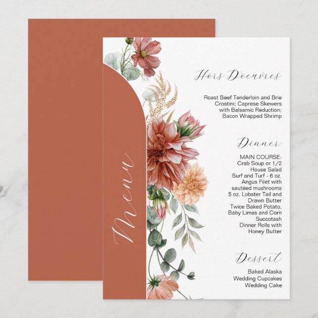 Hochzeitsmenü von Eracotta und Peach Herbst Einladung (Vorne/Hinten)