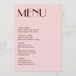 Hochzeitsmenü von Maroon und Blassrosa Menükarte