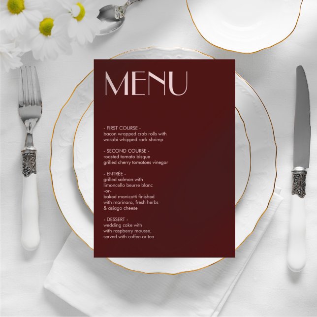 Hochzeitsmenü von Maroon und Blassrosa Menükarte (Von Creator hochgeladen)