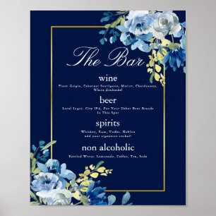 Hochzeitsmenü von Navy Blue Gold Floral Poster