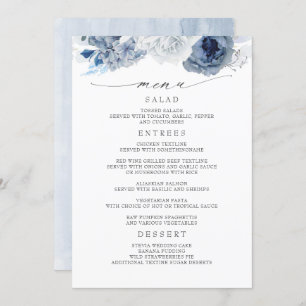 Hochzeitsmenü von Navy Blue und Dusty Blue Floral Programm