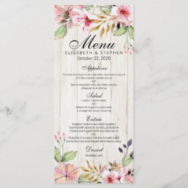 Hochzeitsmenü Wasserfarbe Rosa Blume Rustikales Ho Menükarte