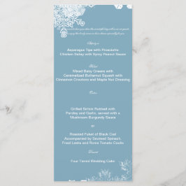 Hochzeitsmenü Winter Blue und White Snowflake Menükarte