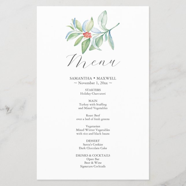 Hochzeitsmenü Winter Botanicals im Budget Flyer (Vorne)