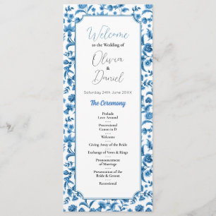 Hochzeitsmenü-Zeremonie Chintz Blue & White Floral Programm