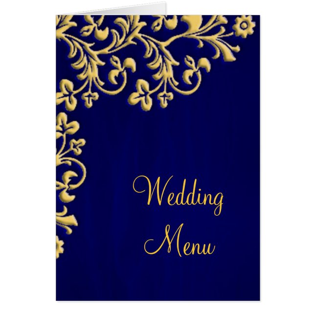 Hochzeitsmenüblau und Goldbrokatkarte (Vorne)